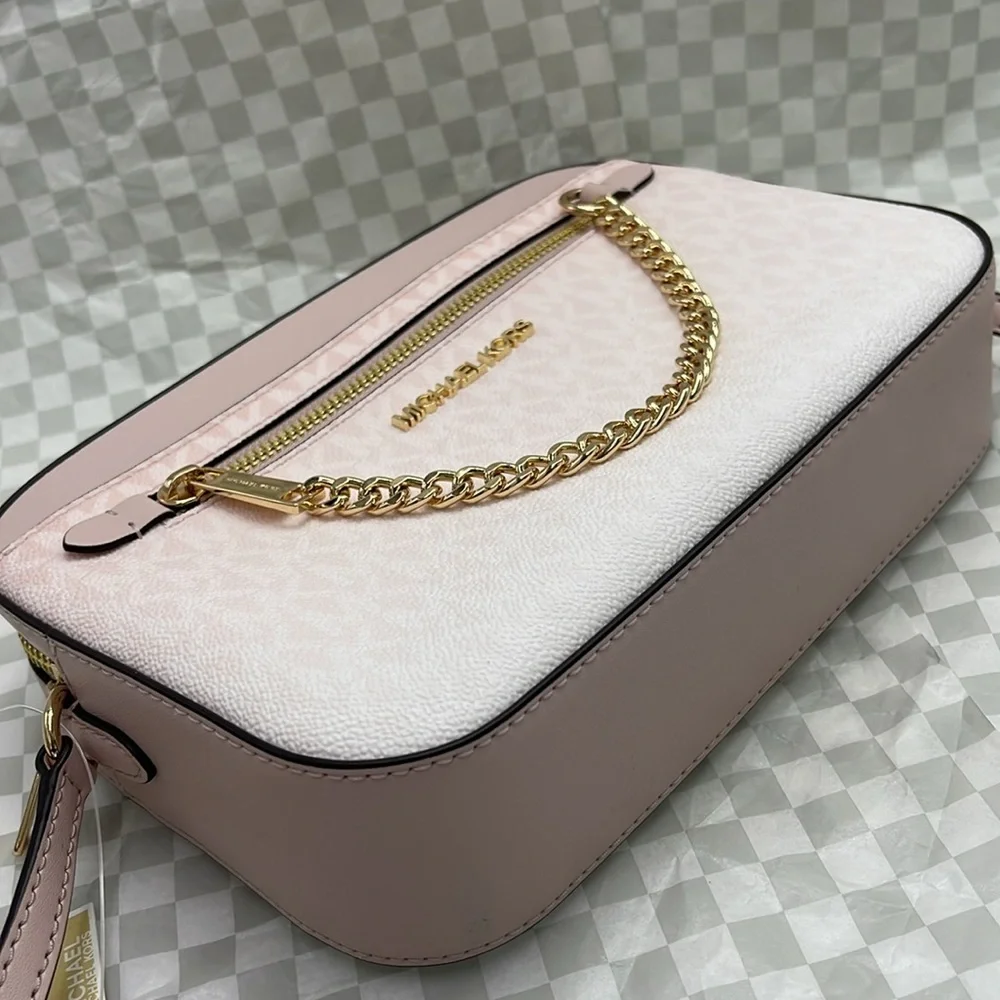 MICHAEL KORS Jet Set Lg Ombré Signature Logo EW Crossbody Body Powder Blush NWT